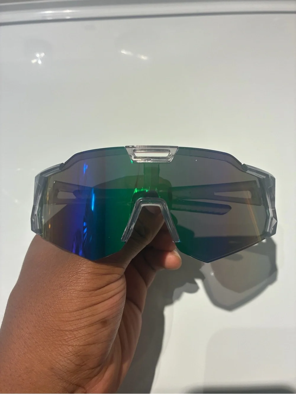 Clear Frame Sunglasses with Green Mirrored Lens - Unbranded